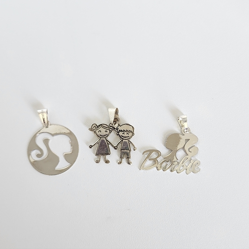 925 Sterling Silver Pendant Bundle 3pc Girl Silhouette Kids Charm Barbie